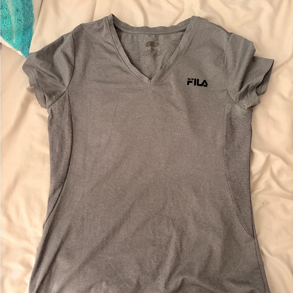 FILA Women's Gray V-Neck Athletic Top